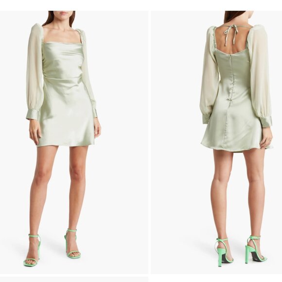 WeWoreWhat Puff Sleeve Cowl Dress - Fog Green Size 6 - Picture 1 of 4